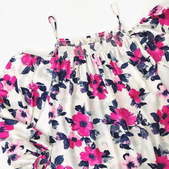 Altar'd State Tops - Altar'd State Floral Smocked Cold Shoulder Top